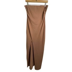 Heart & Hips Women's Strapless Bodycon Tube Maxi Dress Slit Tan Large